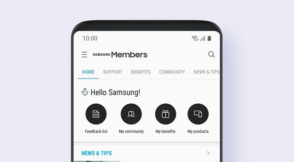 Smartphone with simulated image of Samsung Members application