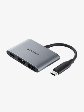 Серебряный многопортовый адаптер с подключением HDMI.