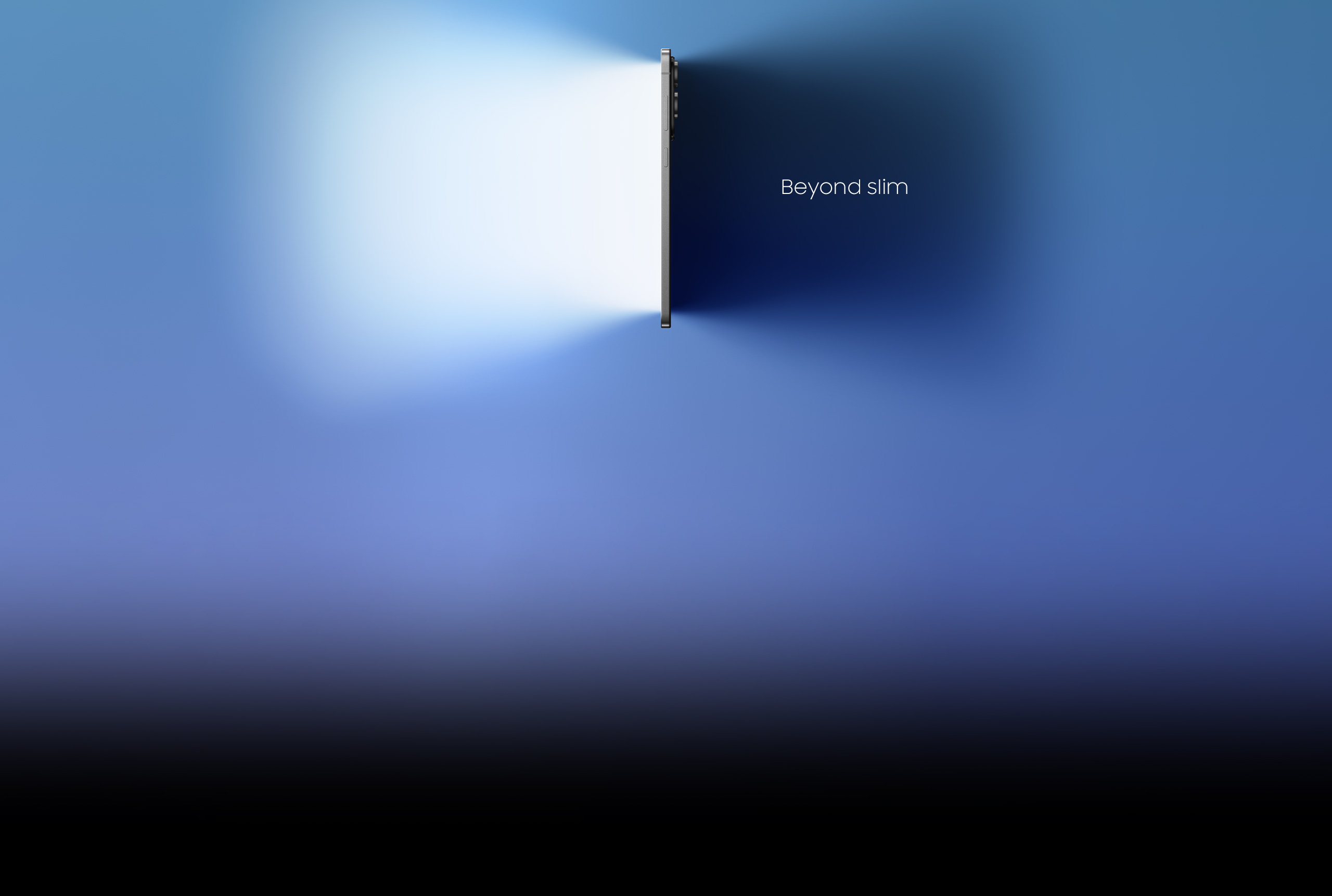 Galaxy S25 Edge is seen from the power button side. Galaxy AI Beyond slim