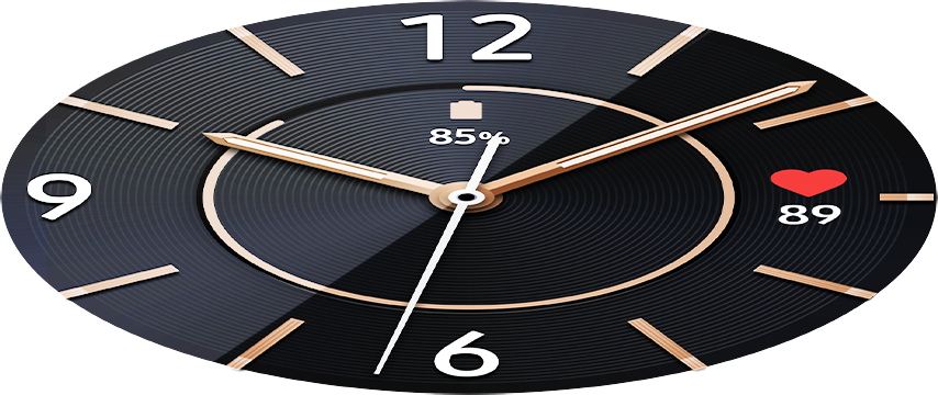 A close-up of a 45mm Galaxy Watch3 in Mystic Black with a Sporty Classic watch face appears from the left. Then a close-up of a 41mm Galaxy Watch3 in Mystic Bronze appears from the right with the Blood Oxygen GUI showing on its watch face. As it goes toward the center of the screen, the watch face GUI changes to show the Female watch face.