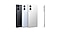 Drei Galaxy S25 Edge Smartphones von hinten, in den Farben Titanium Jetblack, Titanium Icyblue und Titanium Silver. Ein weiteres Galaxy S25 Edge in Titanium Silver ist von der Seite zu sehen.