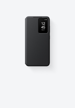 Galaxy S24 Black-värinen Smart View Wallet Case -kotelo asennettuna.