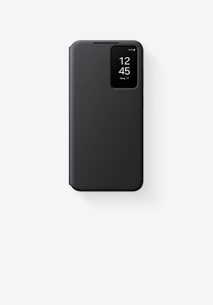 Galaxy S24 Plus Black-värinen Smart View Wallet Case -kotelo asennettuna.