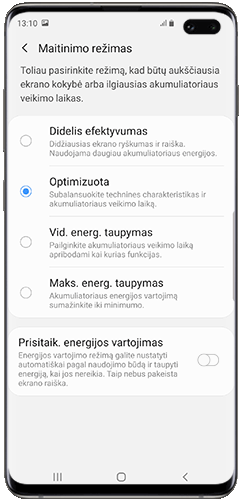 Perbraukite „Adaptuojamas energijos taupymas“ jungiklį norėdami suaktyvinti