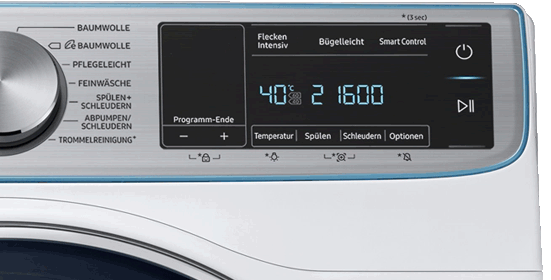 Temp. und Programm-Ende + werden zum Kalibrieren der Samsung Waschmaschine gedrückt.