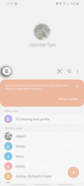 Tap on 3 lines > Manage Contacts
