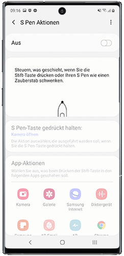 Ziehe das Benachrichtigungsfeld des Galaxy Note nach unten, um die S Pen-Taste zu verwenden.