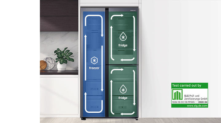Twin Cooling Plus funktsioonidega Samsungi külmik, mille värskustase on SLG Prüf- und Zertifizierungs GmbH katsetulemuste põhjal sertifitseeritud, aitab hoida toitu värskena ja valmistada tervislikku toitu.