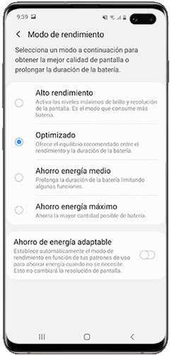Desliza el interruptor Ahorro de energía adaptable