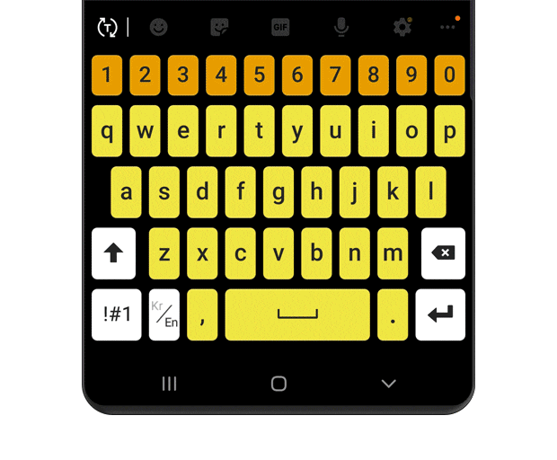 Image animée du clavier. Le Clavier contraste élevé change progressivement. Il passe du jaune avec du texte noir, du noir avec du texte blanc, du noir avec du texte jaune au bleu avec du texte blanc.