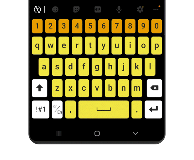 Animated image of the keyboard. High contrast keyboard is changing blow by blow. It shows from yellow keyboard with black text, black with white text, black with yellow text to blue keyboard with white text.