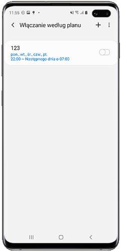 Stuknij suwak, aby aktywować lub dezaktywować harmonogram trybu „Nie przeszkadzać” na Galaxy S10+