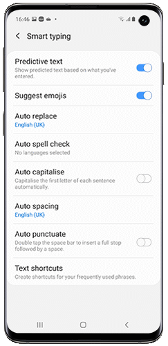Auto capitalise can be found in the Smart typing menu