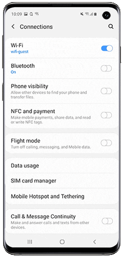 Open Connections menu on Samsung Galaxy