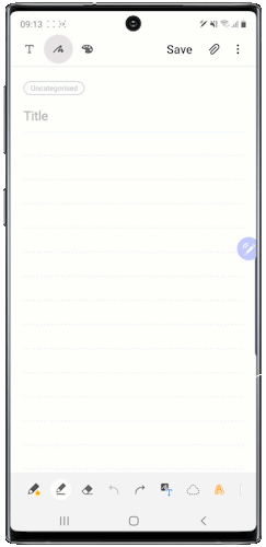 Tap the Change style icon, select the pen style then use the S pen to tap the text