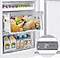 Fruit or juice is stored in the refrigerator and the temperature setting is indicated as 2℃. The food changes to cake and nuts, and the temperature setting changes to -1℃. Food such as salmon and vegetables are stored, and the set temperature is -5℃. Frozen foods such as ice cream and seafood are stored, and the set temperature is -19℃.
