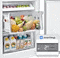 Fruit or juice is stored in the refrigerator and the temperature setting is indicated as 2℃. The food changes to cake and nuts, and the temperature setting changes to -1℃. Food such as salmon and vegetables are stored, and the set temperature is -5℃. Frozen foods such as ice cream and seafood are stored, and the set temperature is -19℃.