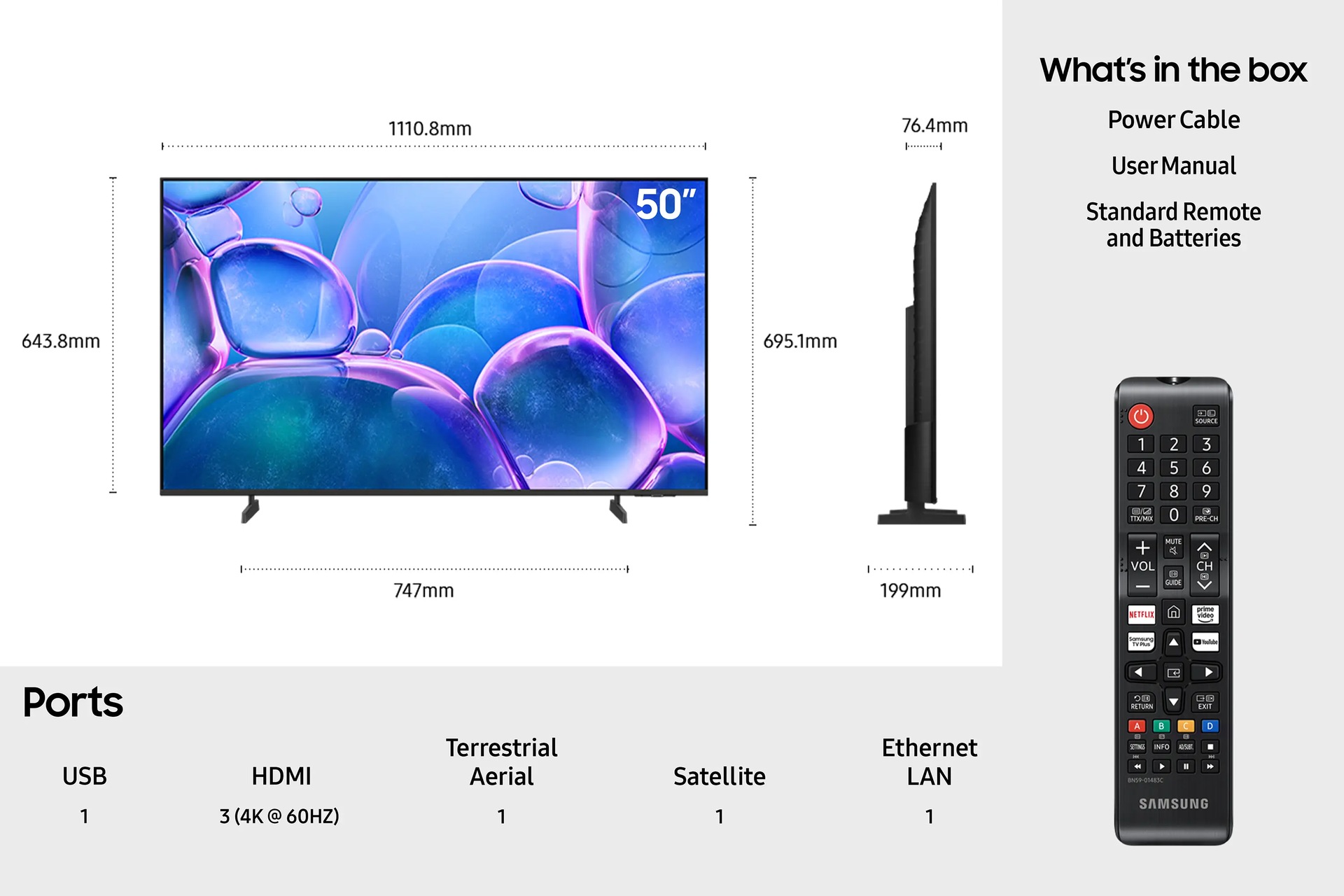 50" Crystal UHD U7000F 4K Smart TV (2025) Black