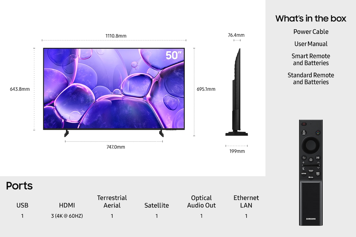 50" Crystal UHD U8000F 4K Smart TV (2025) Black
