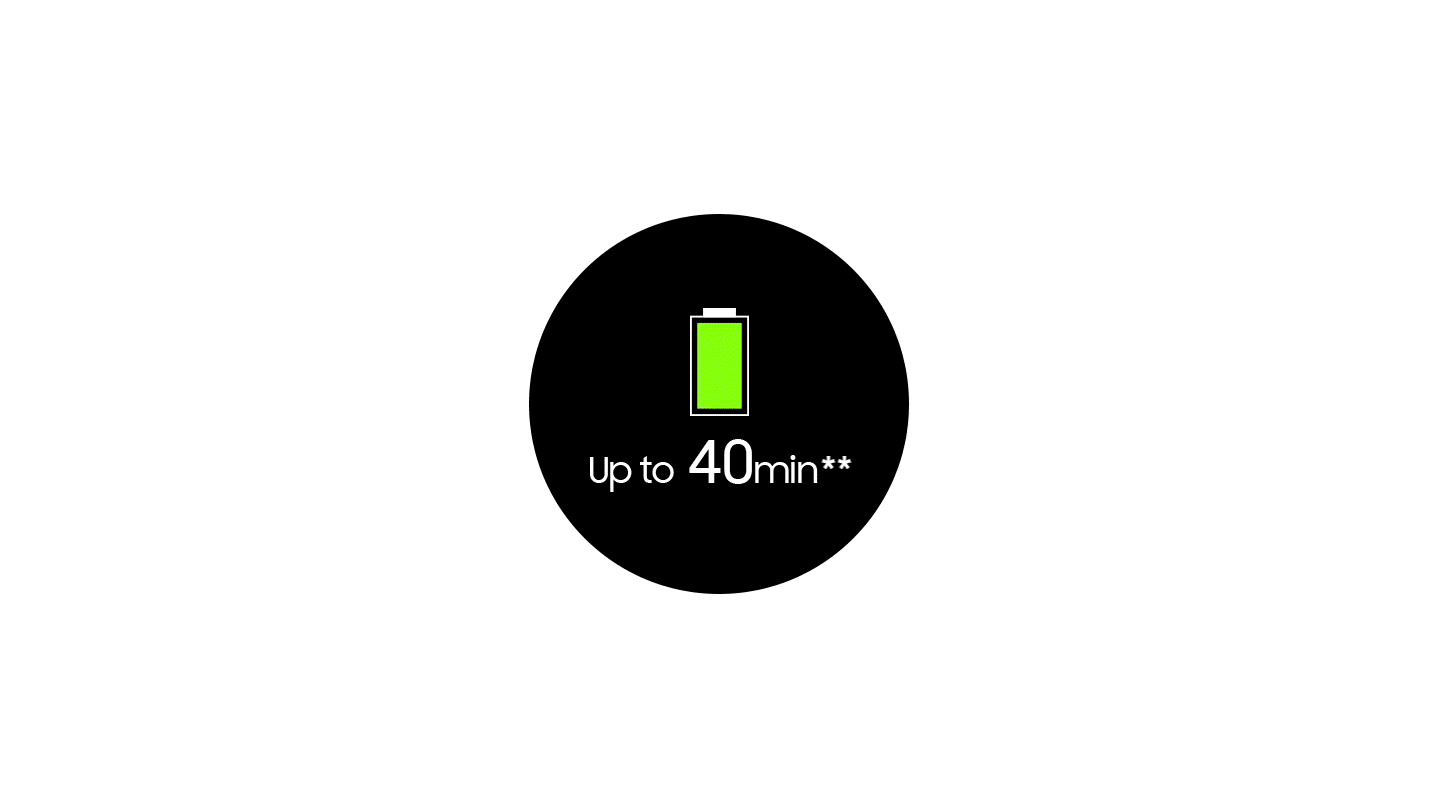 Up to 40 minutes** cleaning
