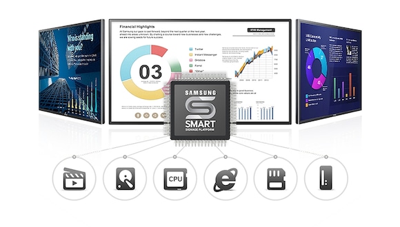 Create, display and manage content effortlessly with embedded Samsung Smart Signage Platform