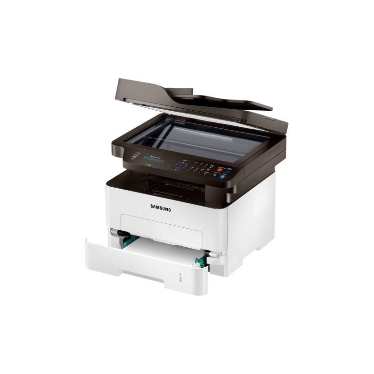 Xpress M2875FD Black & White Multifunction Printer (28 ppm) M2875FD Right Angle Open White