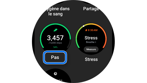 Écran de tuiles Étapes.