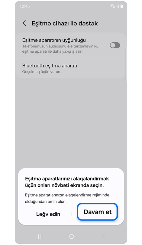 Eşitmə cihazının cütləşdirilməsi təlimatları popup pəncərəsi