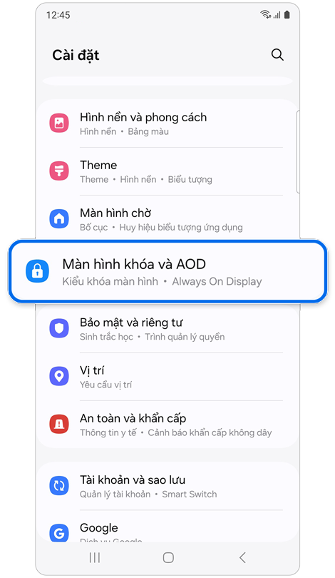 Màn hình chính Cài đặt