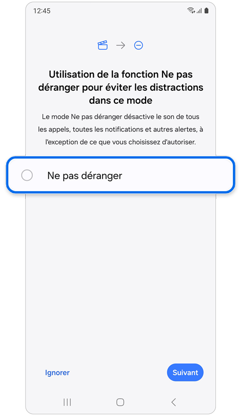 Écran de la fonction Ne pas déranger du mode Cinéma
