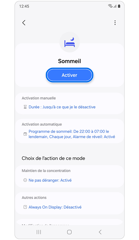 Écran du mode Sommeil