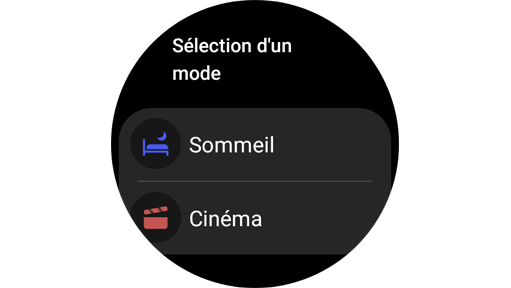 Écran de sélection des mode silencieux sur une Galaxy Watch