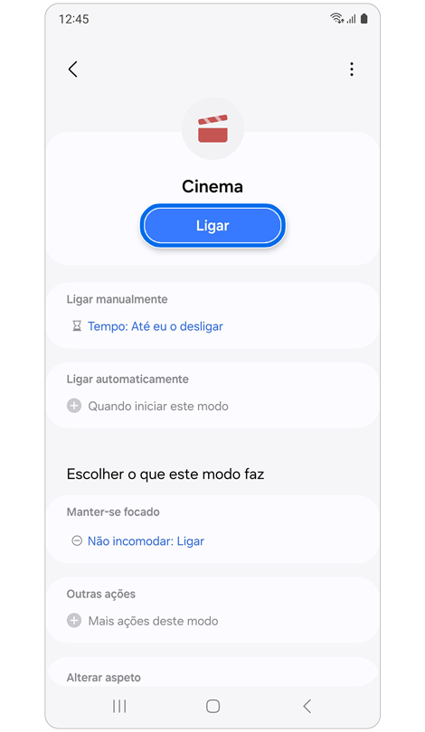 Ecrã inicial do modo Cinema.