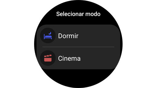 Ecrã de seleção de modo num Galaxy Watch