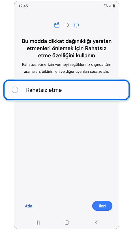 "Rahatsız etmeyin" modunun etkinleştirildiği ekran.
