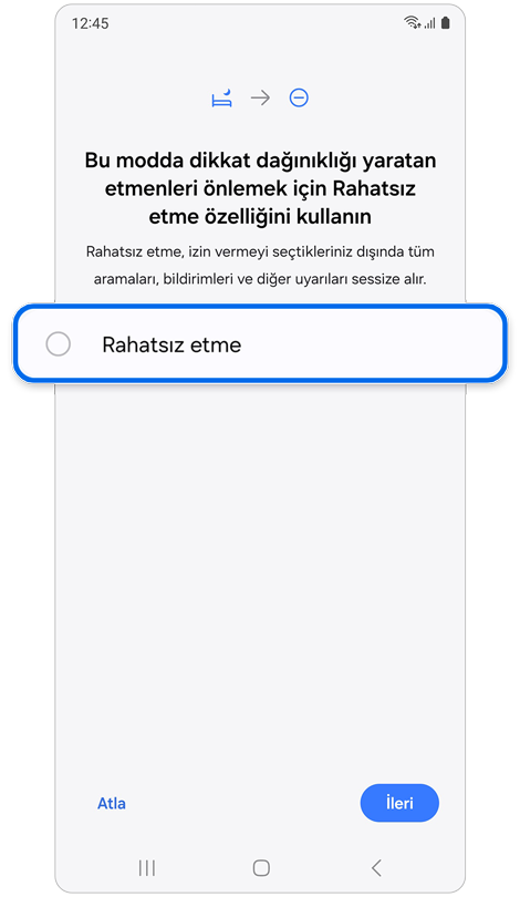 "Rahatsız etmeyin" modunun etkinleştirildiği ekran.