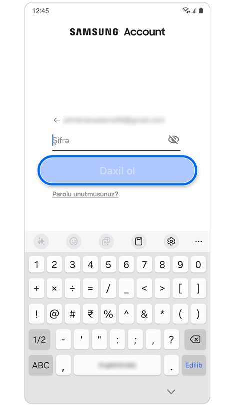 Samsung Hesabına giriş səhifəsi