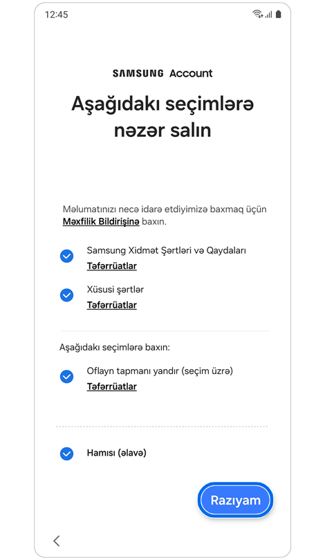 Samsung Hesabı qaydaları və şərtləri