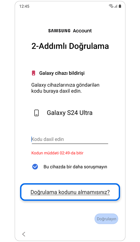 2 addımlı avtorizasiya "Doğrulama kodunu almamısınız?"
