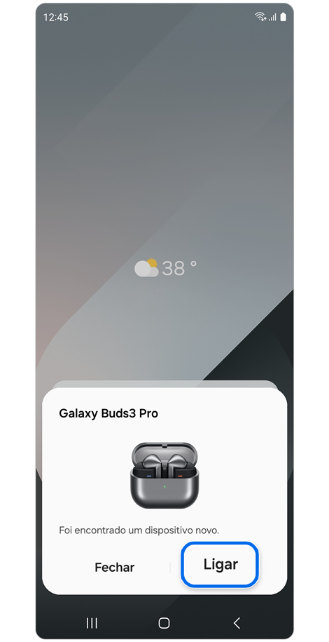 Mensagem pop-up para ligar os Galaxy Buds3 Pro