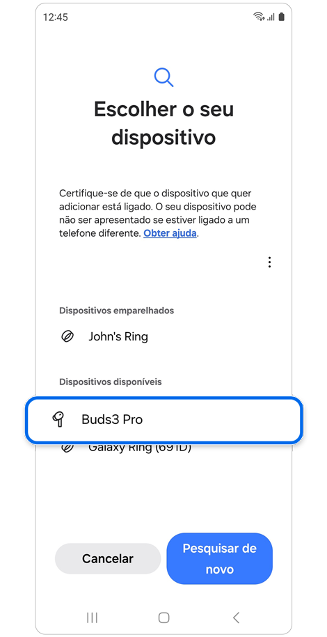 Lista de dispositivos pesquisados.