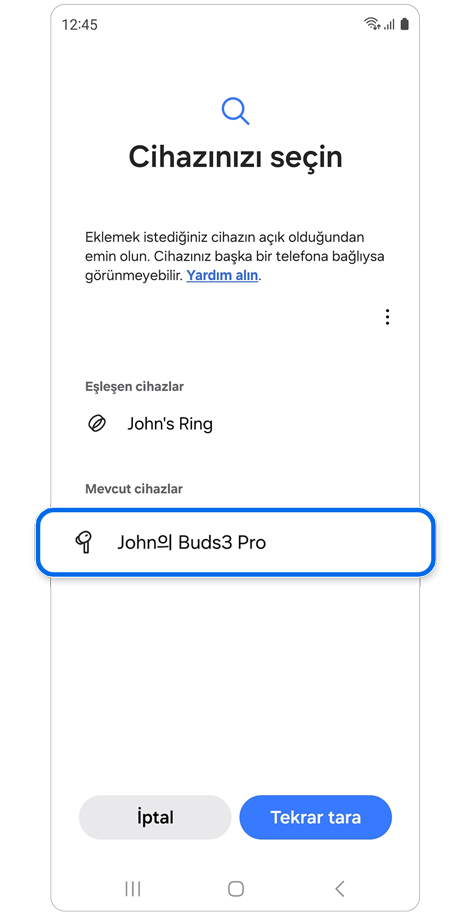 Aranan cihazlar listesi.