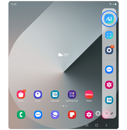 Edge panels menu opened.