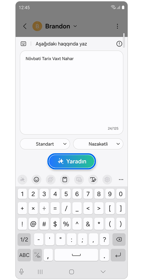 Yarat düyməsi vurğulanmış bəstəkar mətn qutusu