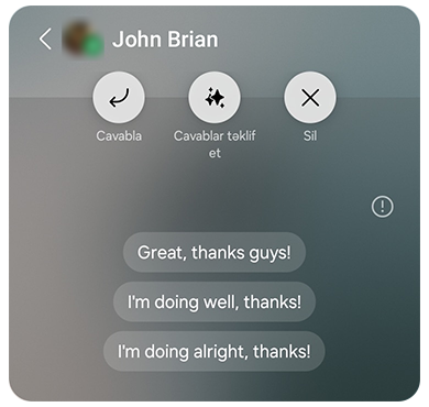Mesajlar və təklif olunan cavablar.