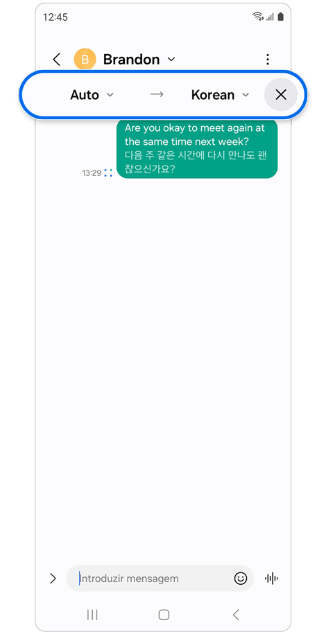 Janela pop-up de seleção do idioma