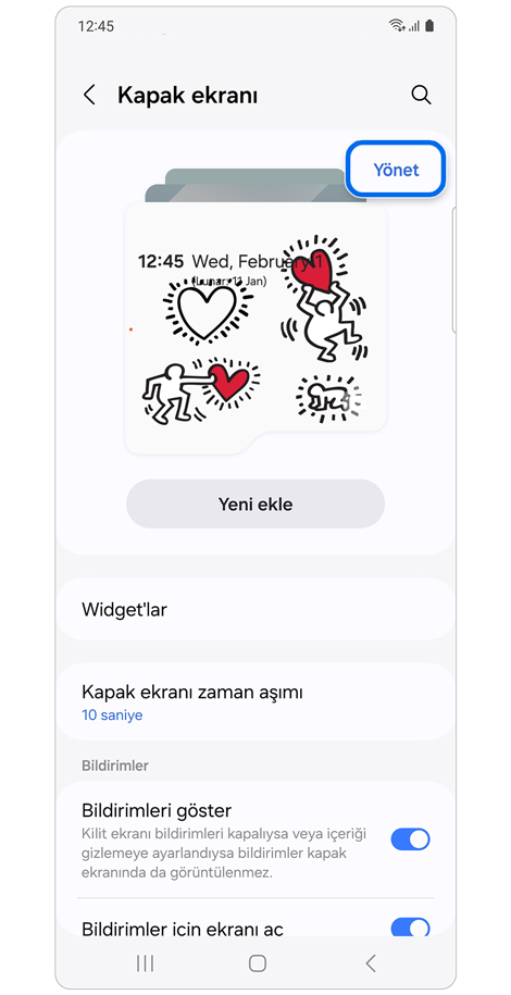 Kapak ekranı ayarları