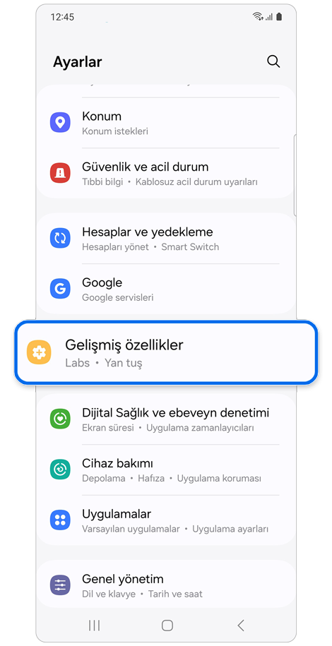 Ayarlar ana sayfası