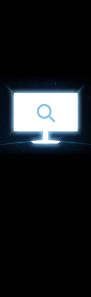 Der Umriss eines Monitors mit einem Lupensymbol.