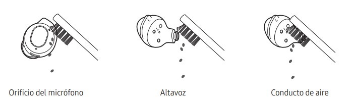 Una mano limpiando los auriculares con un bastoncillo.